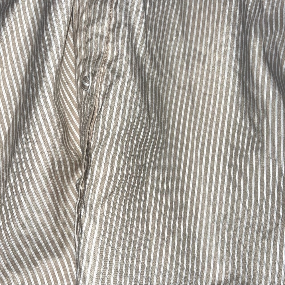 Alex Marie Dress Women’s 4 Beige White Striped Button Up Short Sleeve Midi - Picture 3 of 4